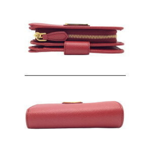 PRADA Saffiano Bifold Wallet Snap Zipper Leather Red - Picture 3 of 16